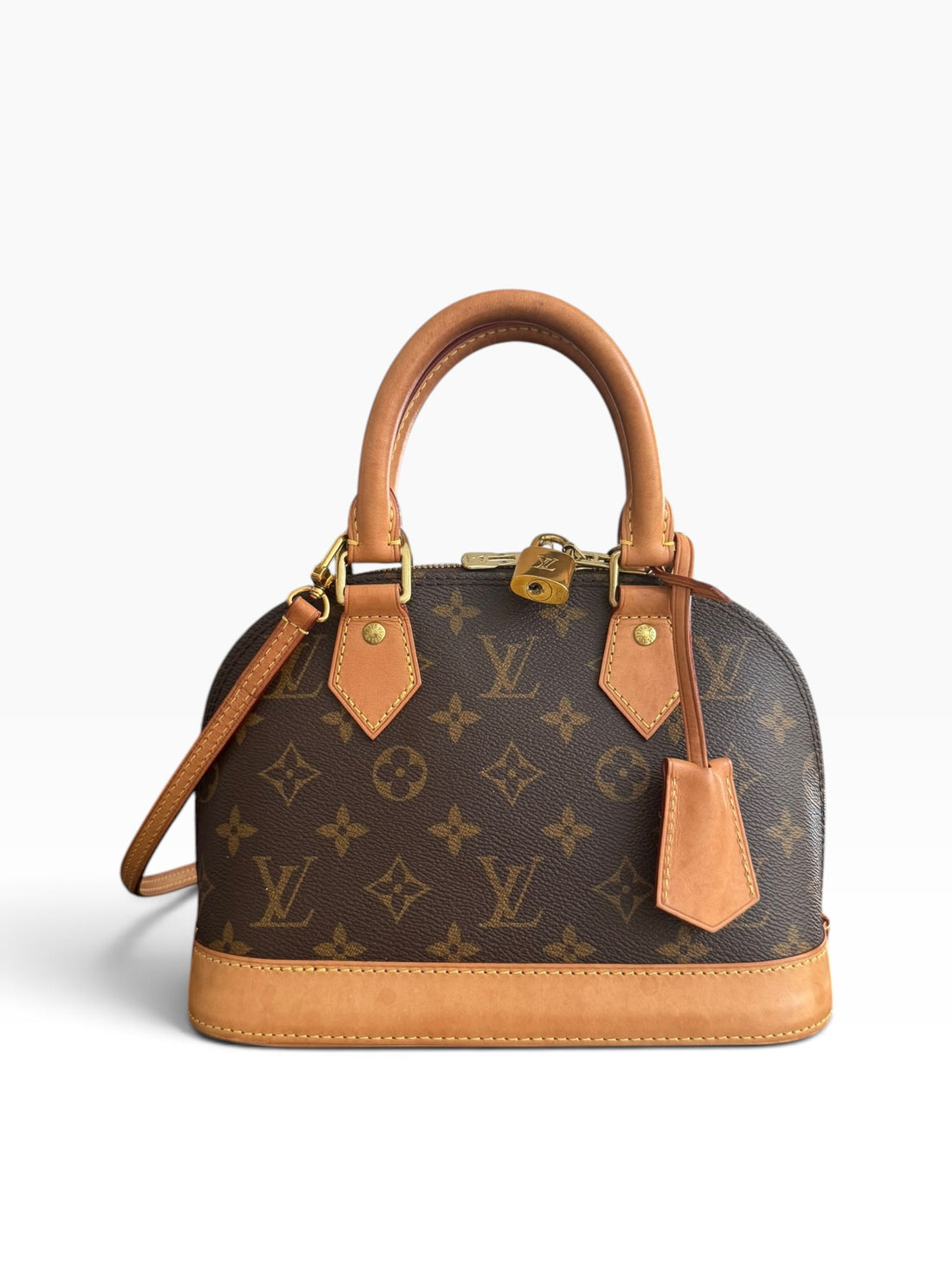 Louis Vuitton Alma BB in tela Monogram con tracolla rimovibile. Tela Monogram rivestita