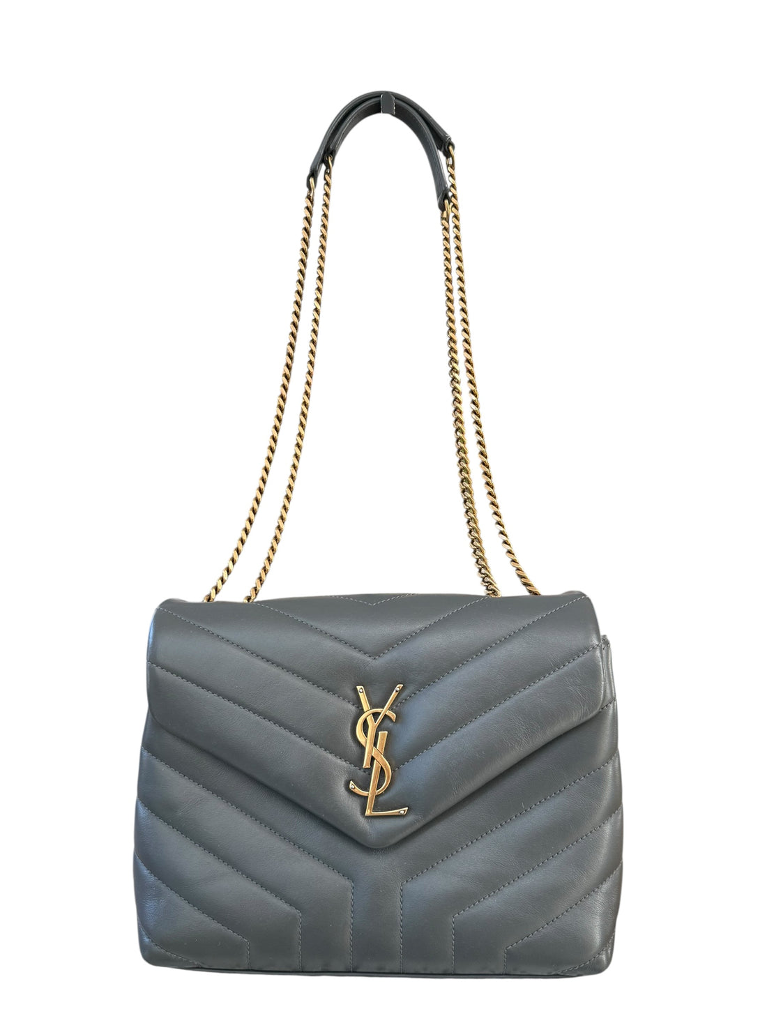 YSL Saint Laurent Loulou small grau mit goldfarbener Hardware