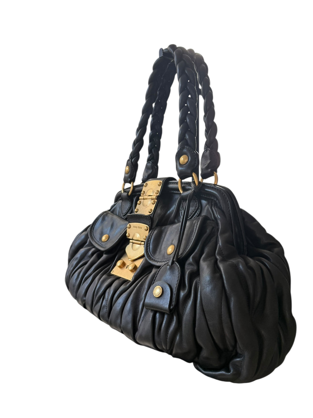 MIU MIU Schultertasche aus weichem schwarzem Matelassé Lammleder