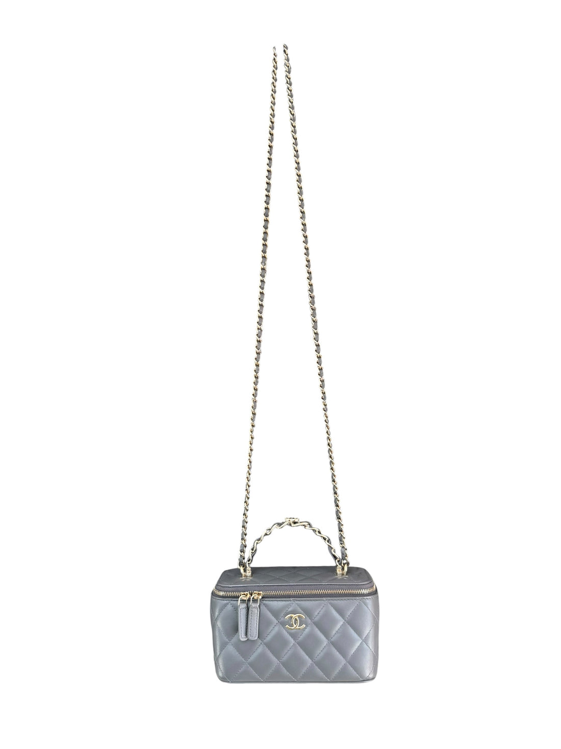 Chanel Vanity Case Top Handle aus grauem Lammleder