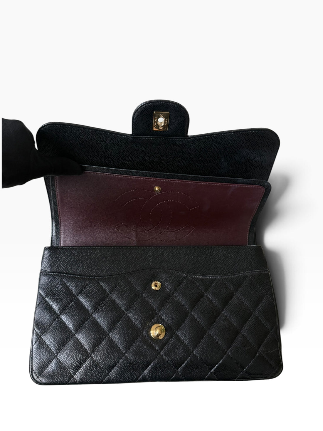Chanel Classic Timeless Jumbo Double Flap Bag aus schwarzem Caviarleder