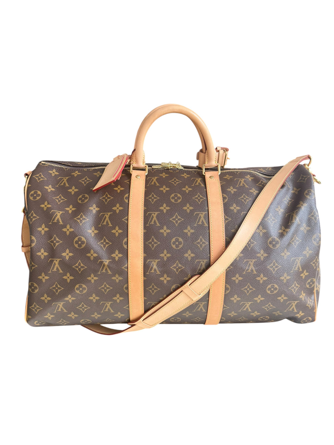 Louis Vuitton Keepall 50 Monogram Canvas mit abnehm- und verstellbarem Schulterriemen.