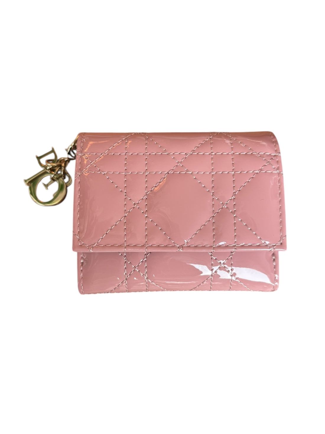 Lady Dior Lotus Portemonnaie Cannage Kalbslackleder in rosé.