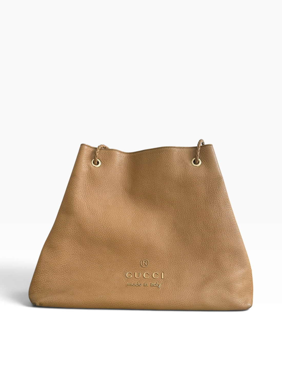 Gucci Tote Bag aus genarbtem Leder in der Farbe beige mit goldfarbenen Metallbeschläge