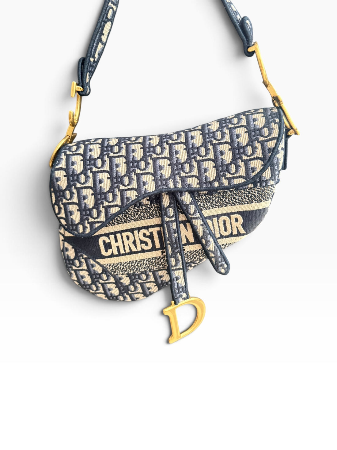 Sac Saddle Christian Dior en toile brodée Dior Oblique bleu avec rabat Saddle