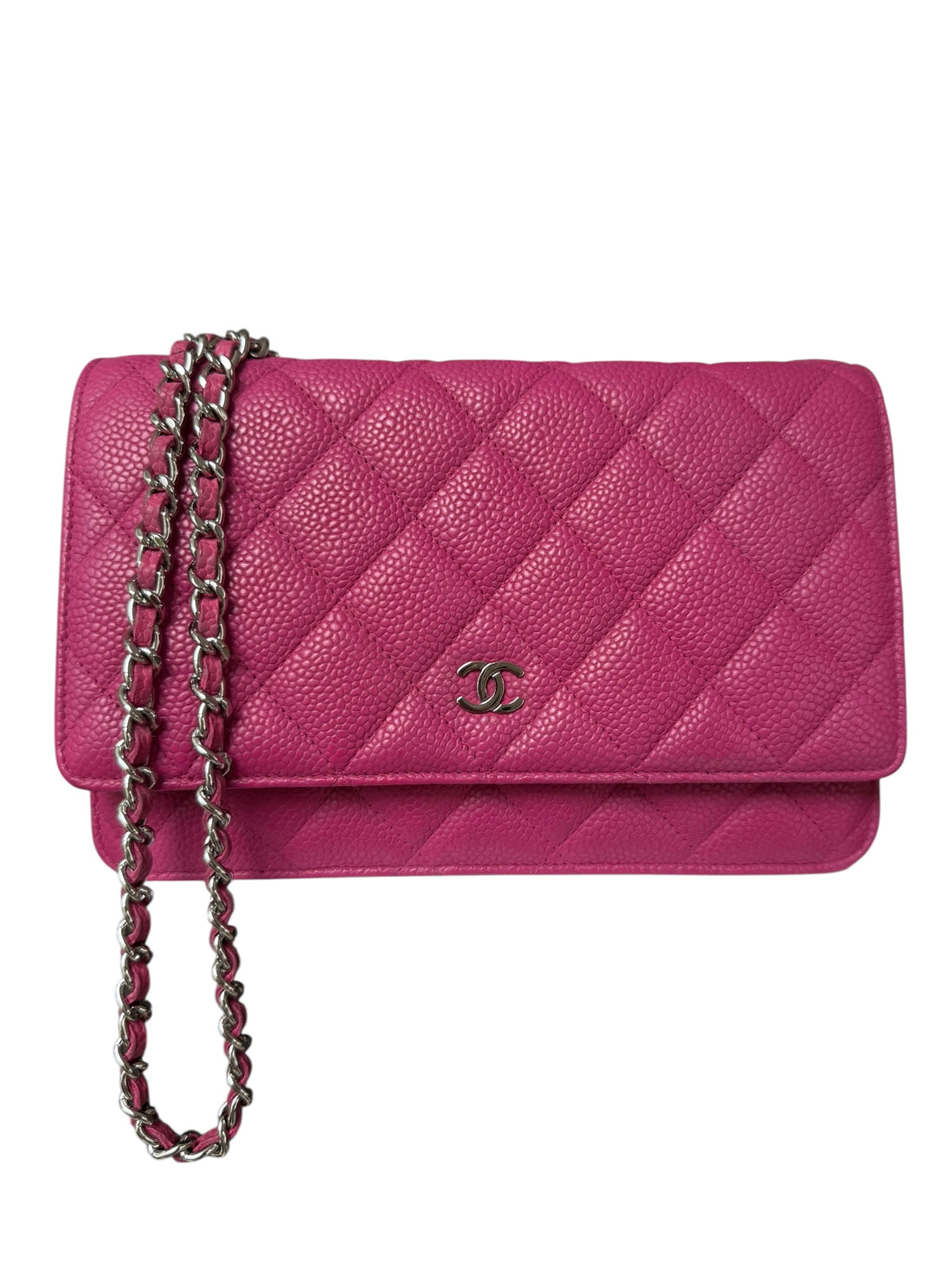 Chanel WOC Wallet on Chain Caviarleder in Fuchsia / Pink und silberfarbener Hardware