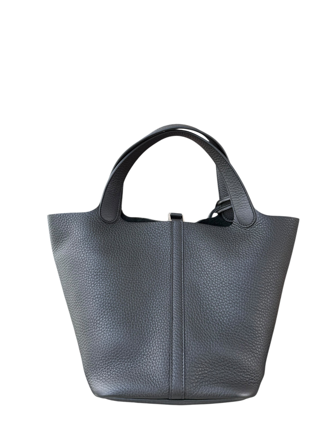 Hermès Picotin Lock 22 in Taurillon Clémence Leder schwarz und Hardware in Palladium.