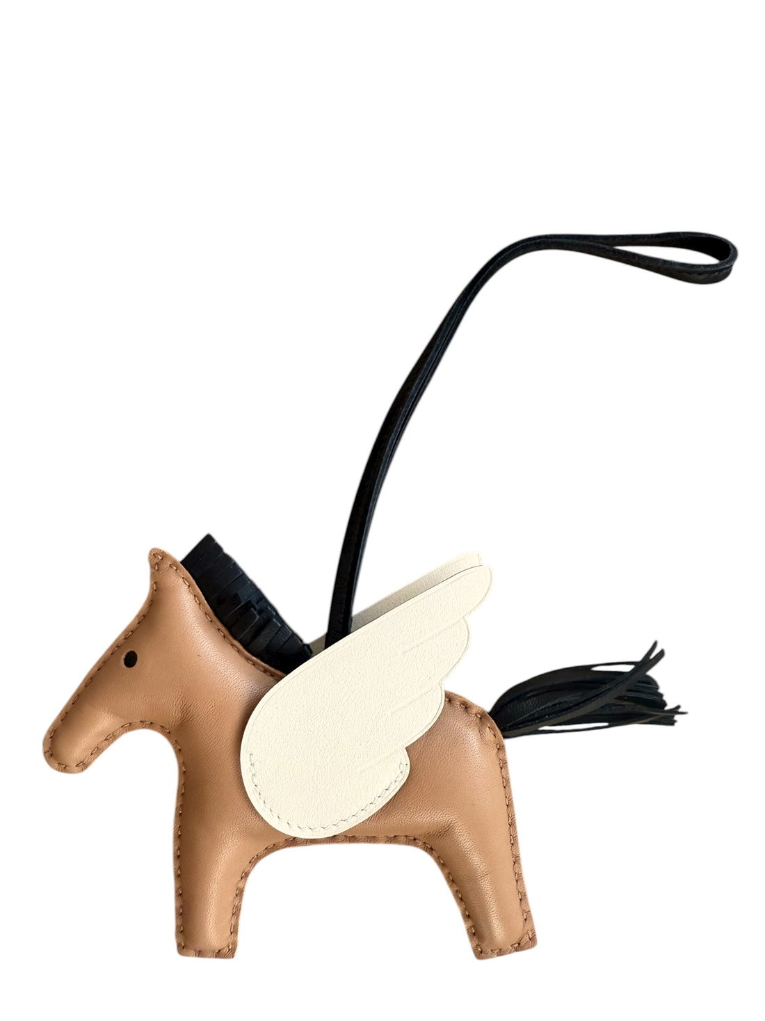 Hermès Rodeo Pegase MM Bag Charm in den Farben Sesame/Nata/Noir in Milo Lammleder