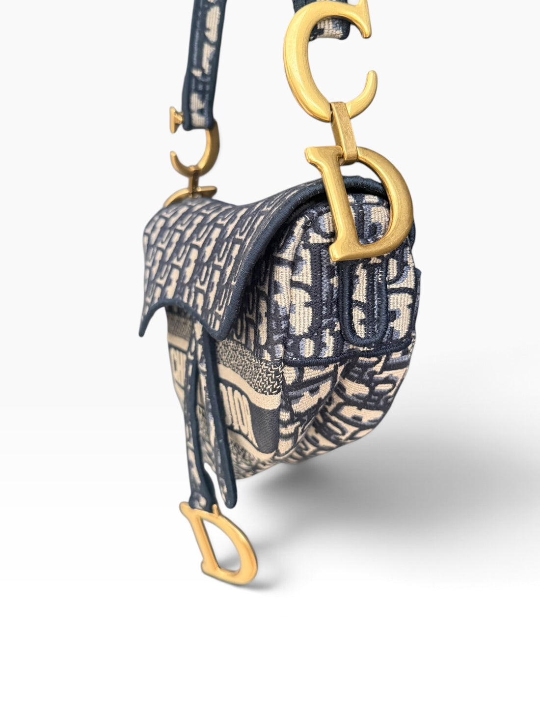 Sac Saddle Christian Dior en toile brodée Dior Oblique bleu avec rabat Saddle