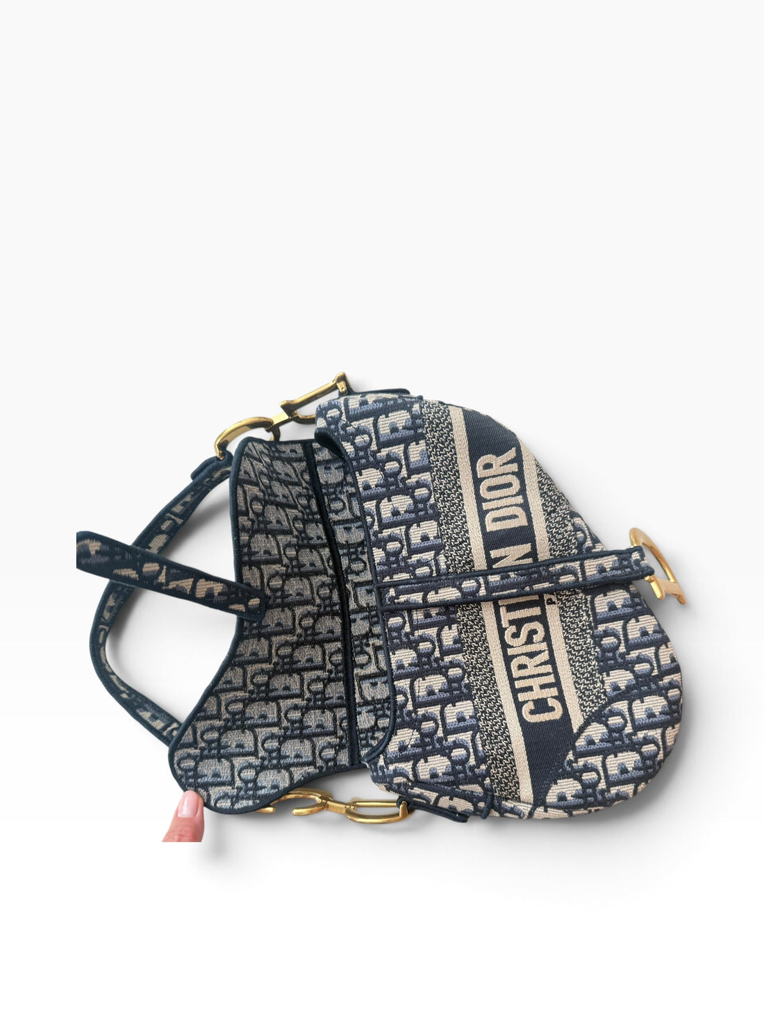 Sac Saddle Christian Dior en toile brodée Dior Oblique bleu avec rabat Saddle