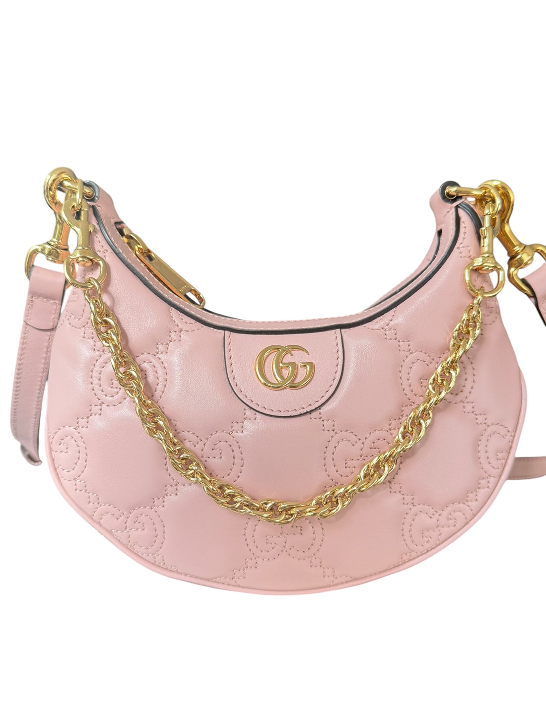 Gucci Mini Schultertasche aus GG Matelasse mit abnehmbarem und verstellbarem Schulterriemen.