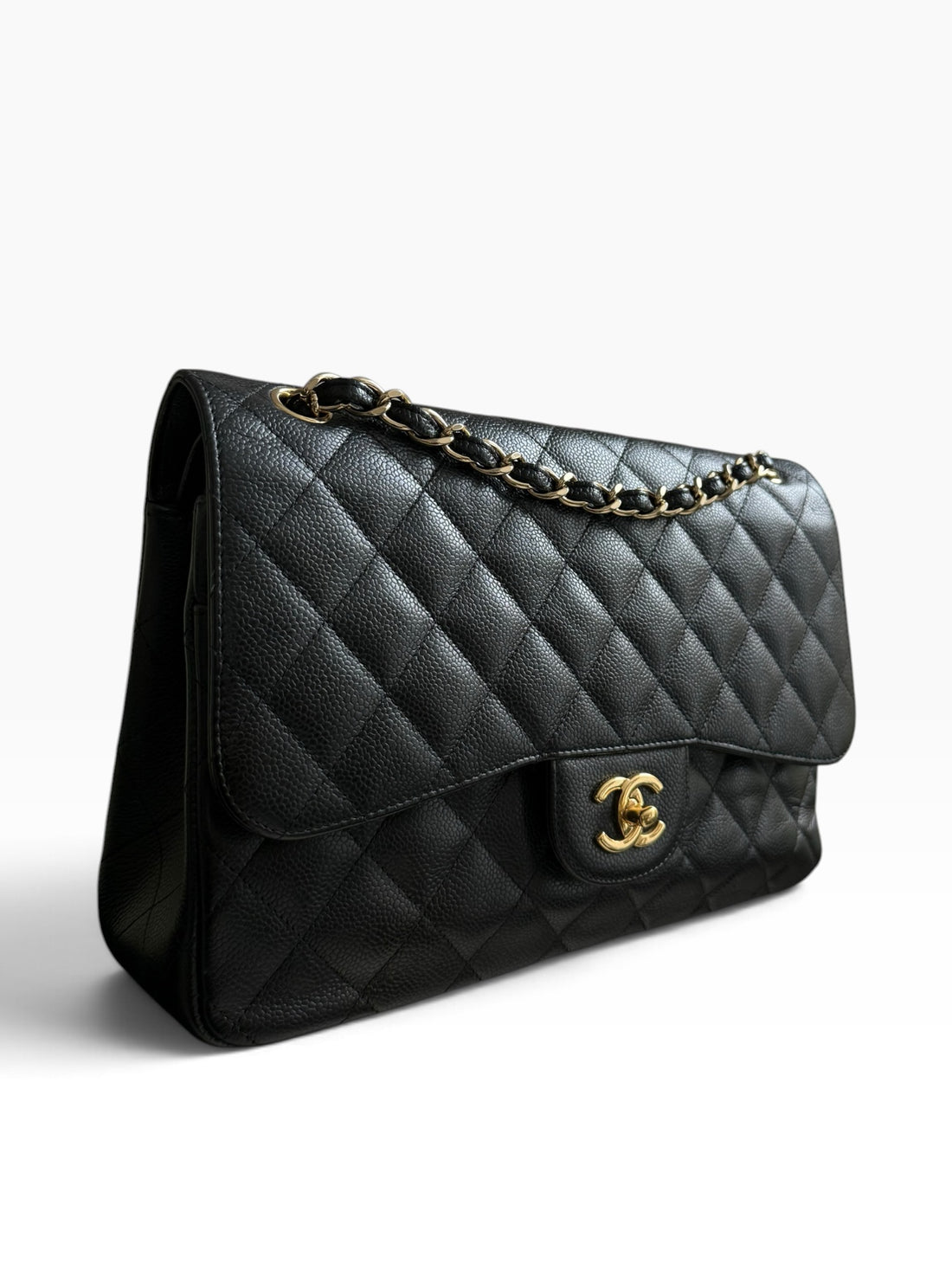 Chanel Classic Timeless Jumbo Double Flap Bag aus schwarzem Caviarleder