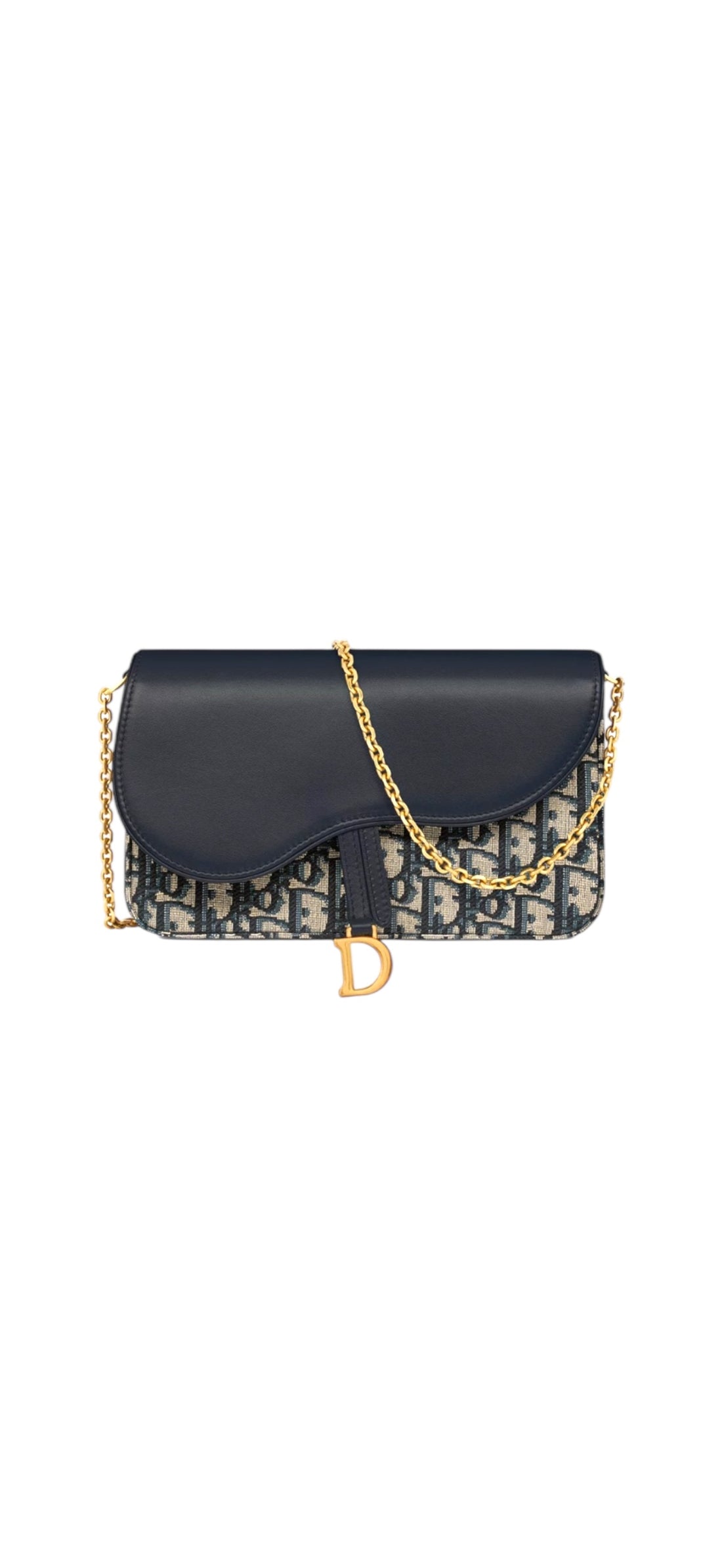 Dior Saddle Pouch mit Kette in Dior Oblique Jacquard und glattem Kalbsleder in Blau.
