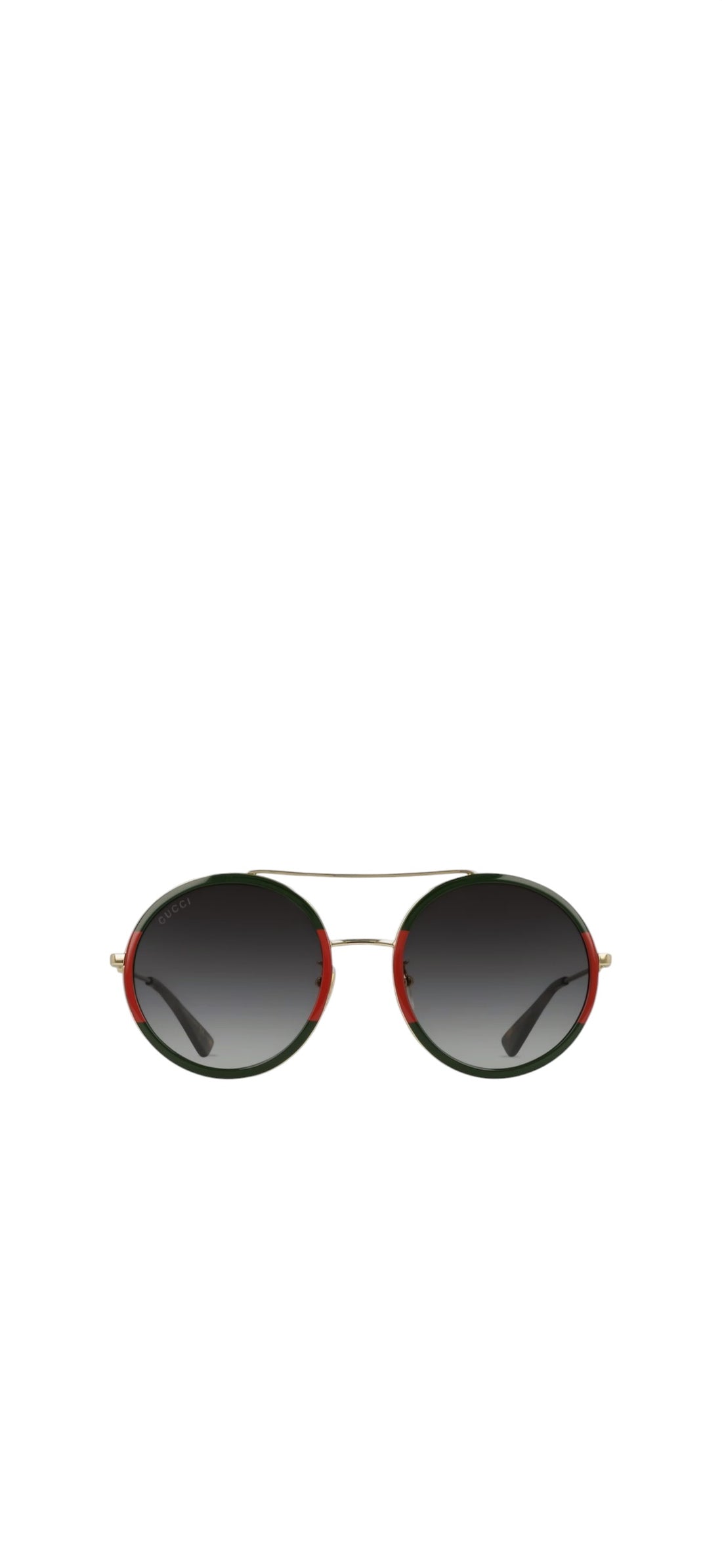Gucci GG0061S Sonnenbrille besticht durch ihren runden Metallrahmen mit den markanten rot-grünen Web-Details und den klassischen Farbverlaufsgläsern.