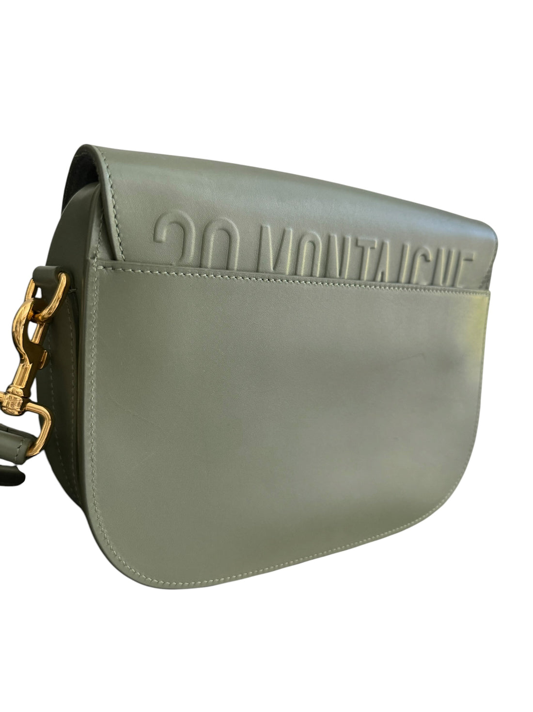 Borsa a tracolla Christian Dior Bobby in pelle di vitello color verde salvia con dettagli in metallo color oro.