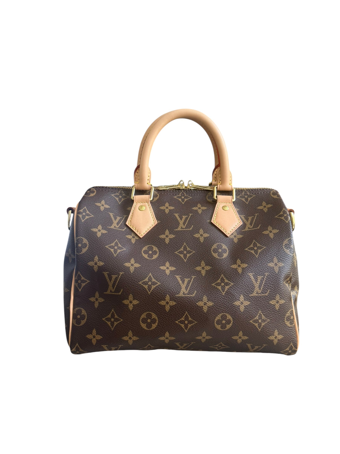 Louis Vuitton Speedy 25 in Monogram Canvas mit abnehmbarem und verstellbarem Schulterriemen.