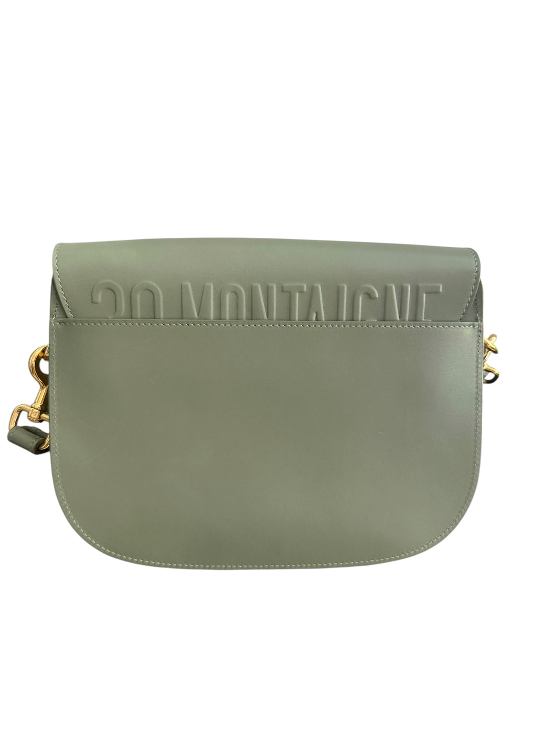 Borsa a tracolla Christian Dior Bobby in pelle di vitello color verde salvia con dettagli in metallo color oro.