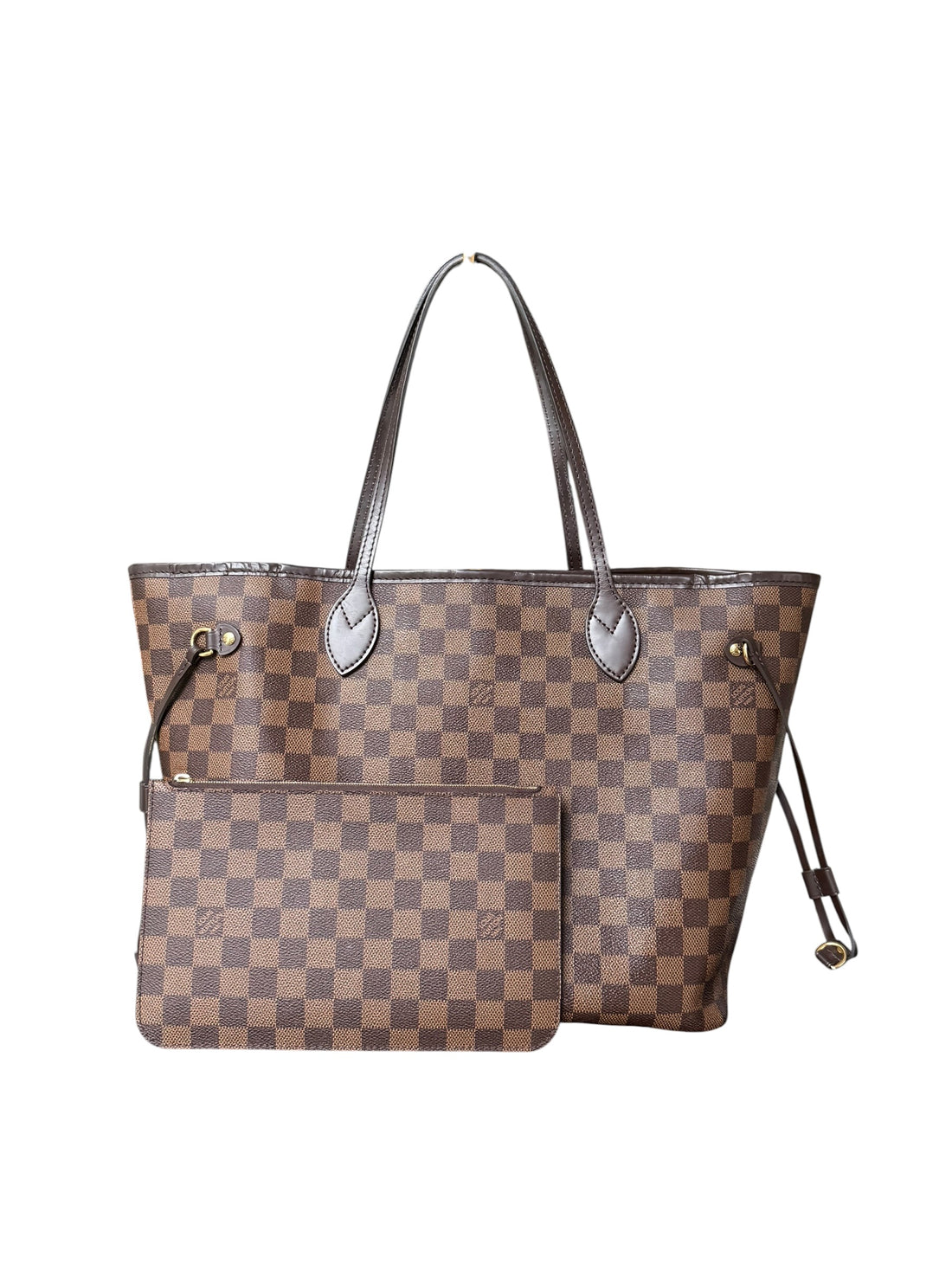 Louis Vuitton Neverfull MM in Damier Ebene Canvas mit abnehmbarer Pochette.
