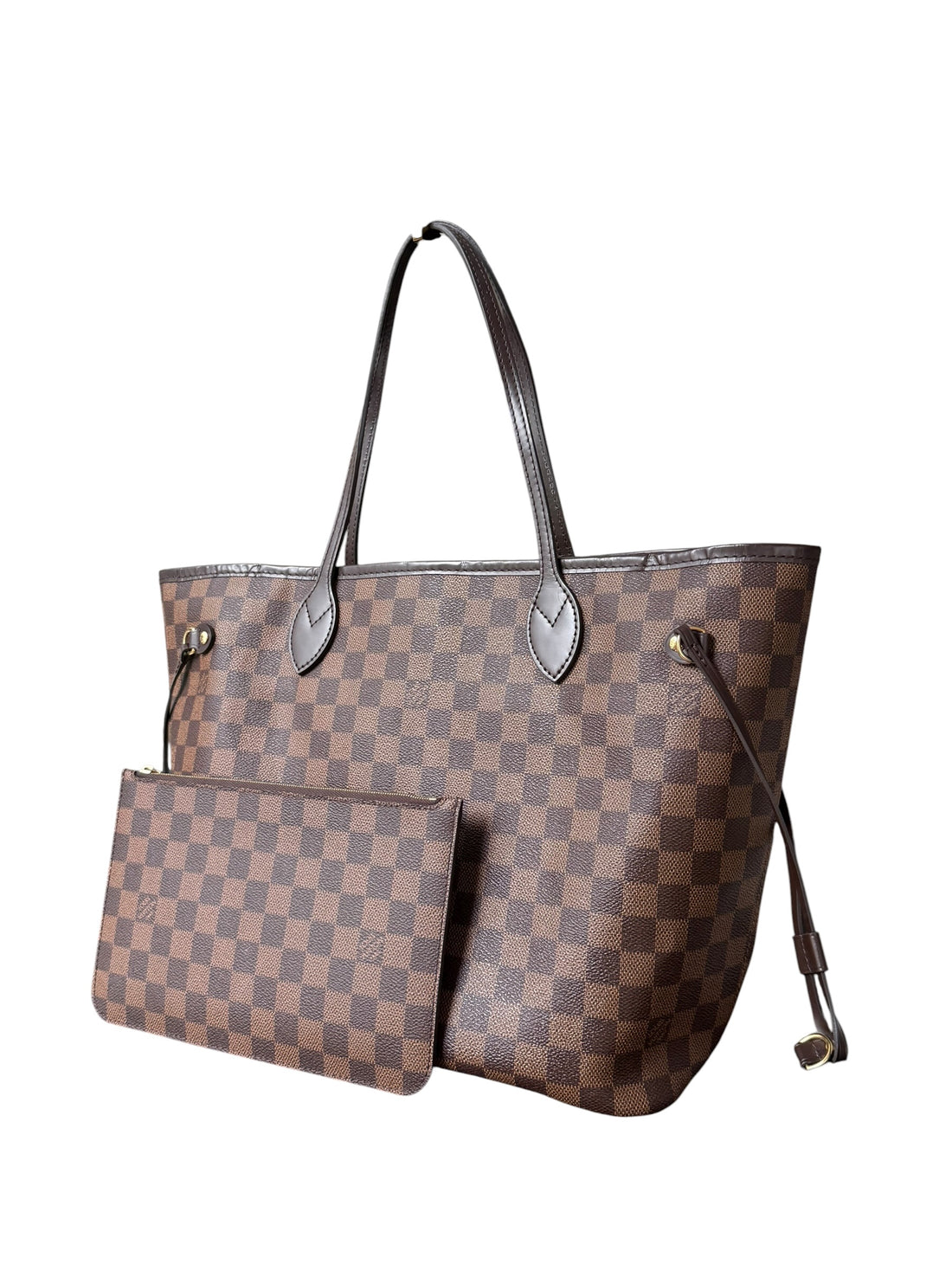 Louis Vuitton Neverfull MM in Damier Ebene Canvas mit abnehmbarer Pochette.