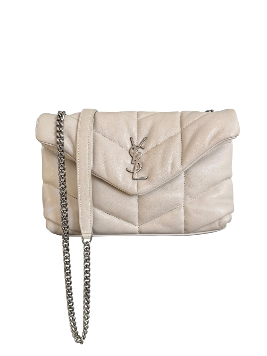 YSL Saint Laurent Puffer Loulou mini Toy in Kalbsleder in der Farbe off-white