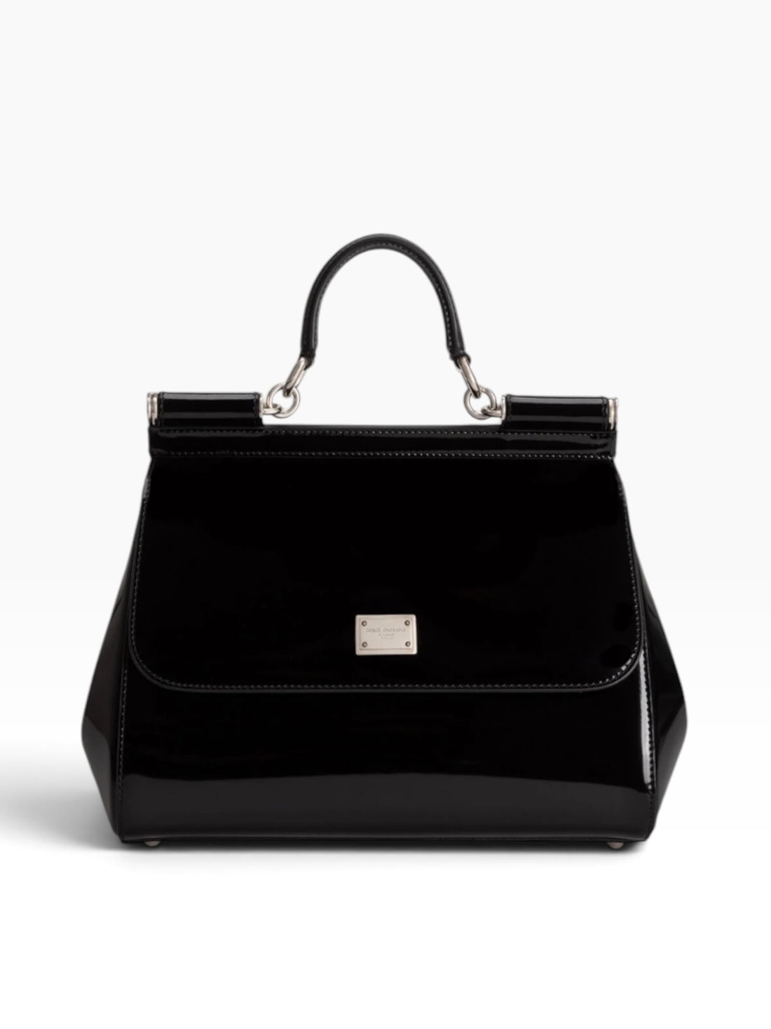 Dolce & Gabbana Tasche Sicily aus glänzendem Kalbsleder mit Logoplakette aus palladiniertem Metall