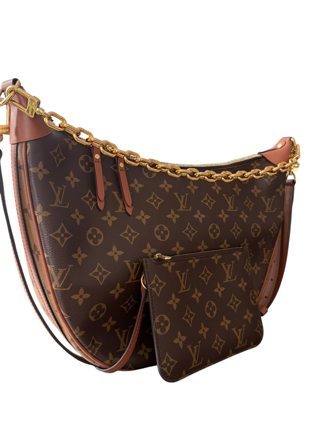 Louis Vuitton Loop Hobo Bag mit abnehmbarer Pochette aus beschichtetem Monogram Reverse Canvas