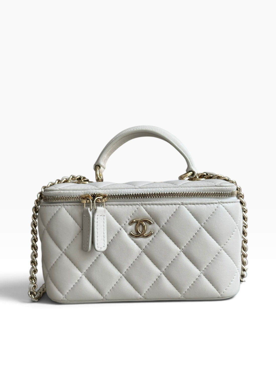 Chanel Vanity Trendy Top Handle aus weichem Lammleder in der Farbe Light Grey