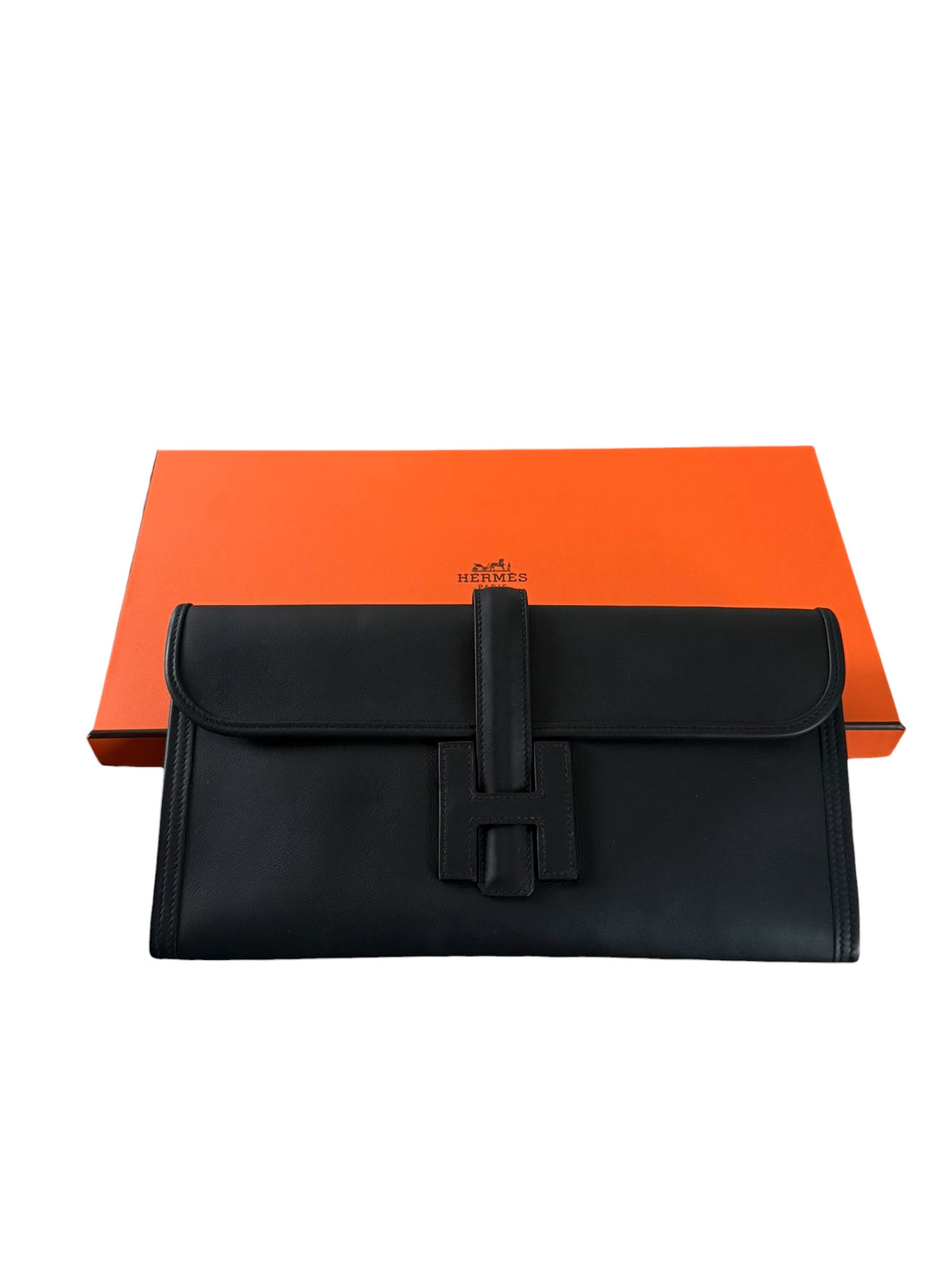 Hermès Clutch Elan Jige 29 in schwarzem Leder
