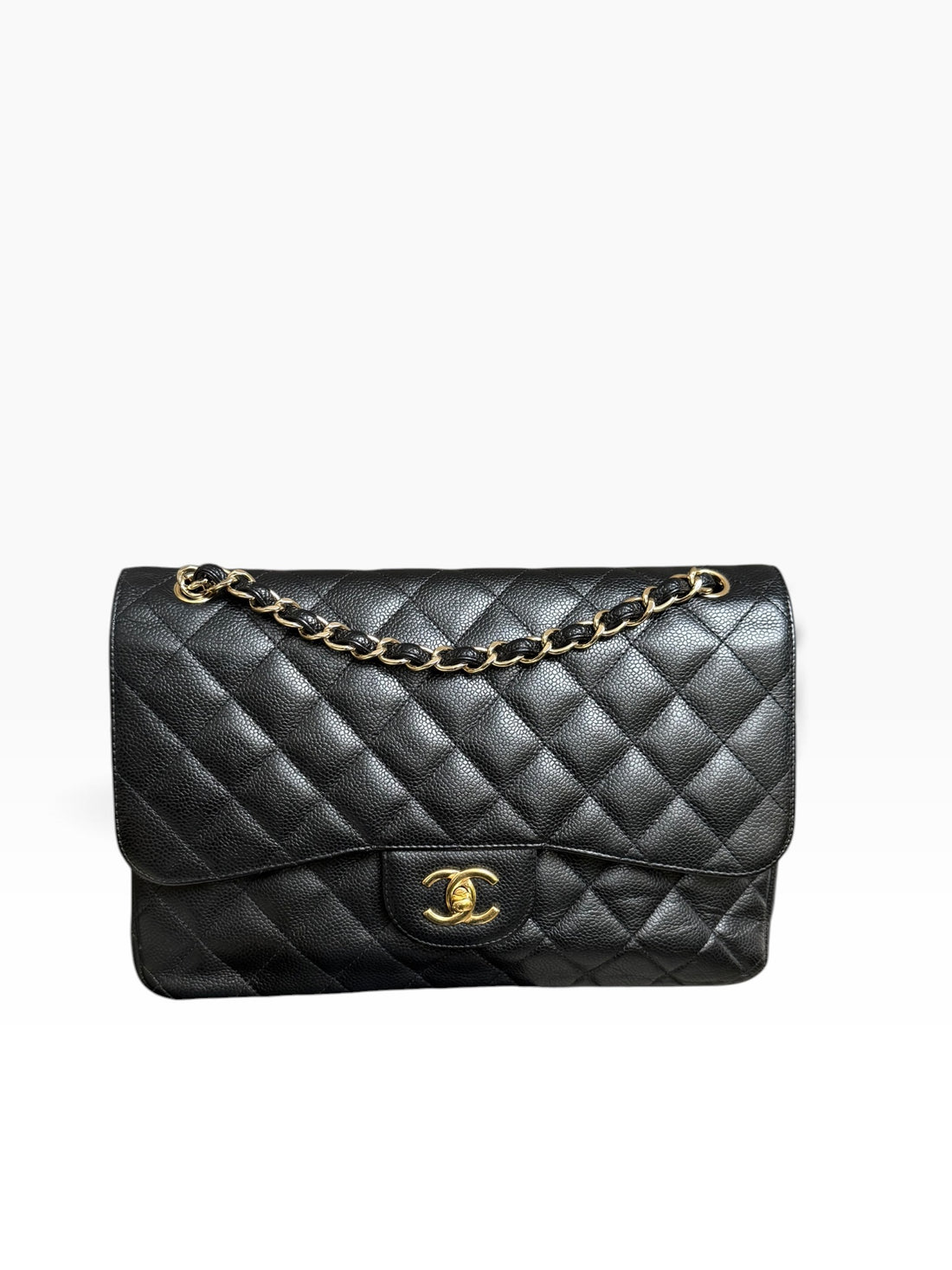 Chanel Classic Timeless Jumbo Double Flap Bag aus schwarzem Caviarleder