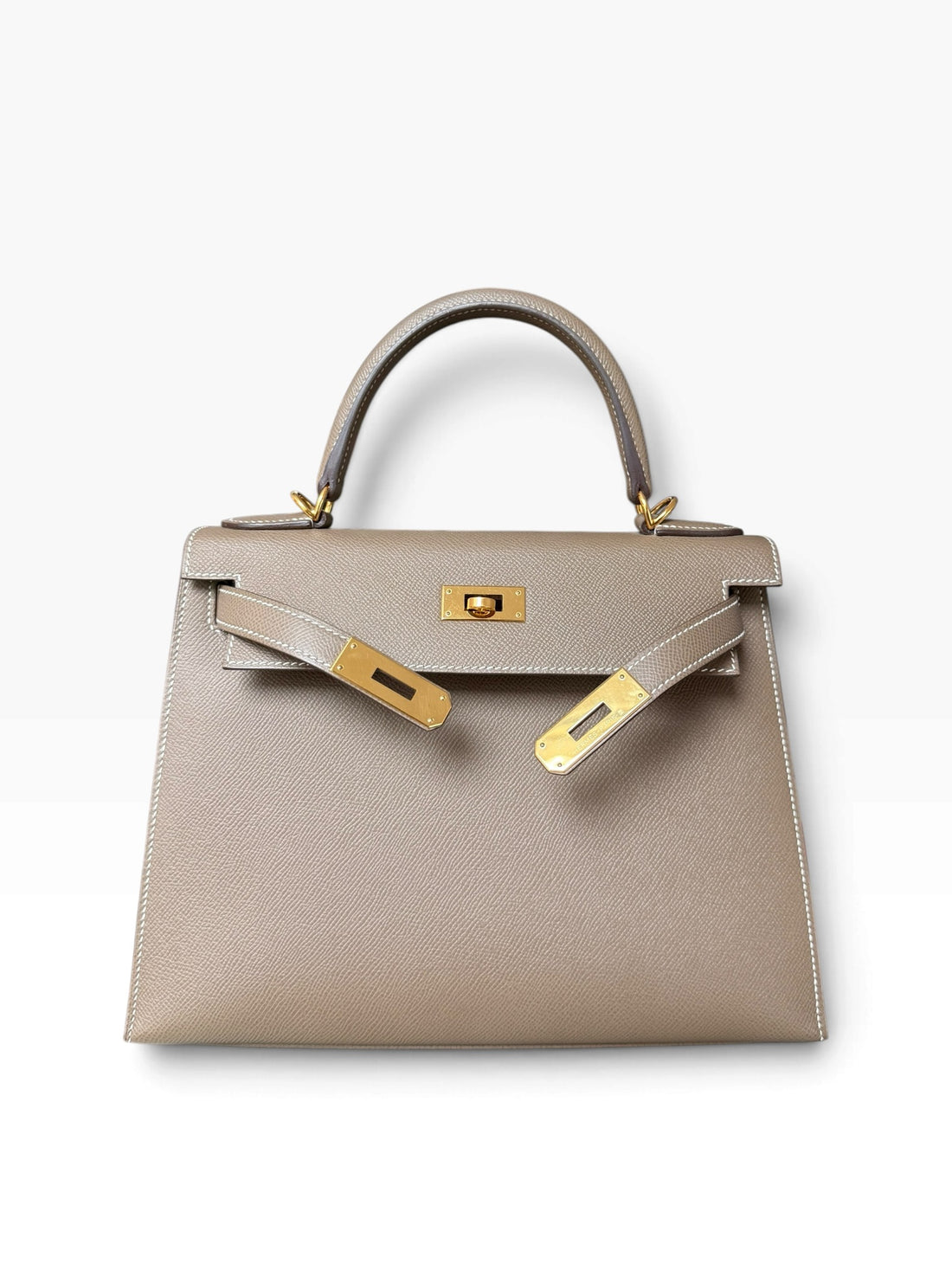 Hermès Kelly 28 Sellier Epsom Leder Etoupe gold