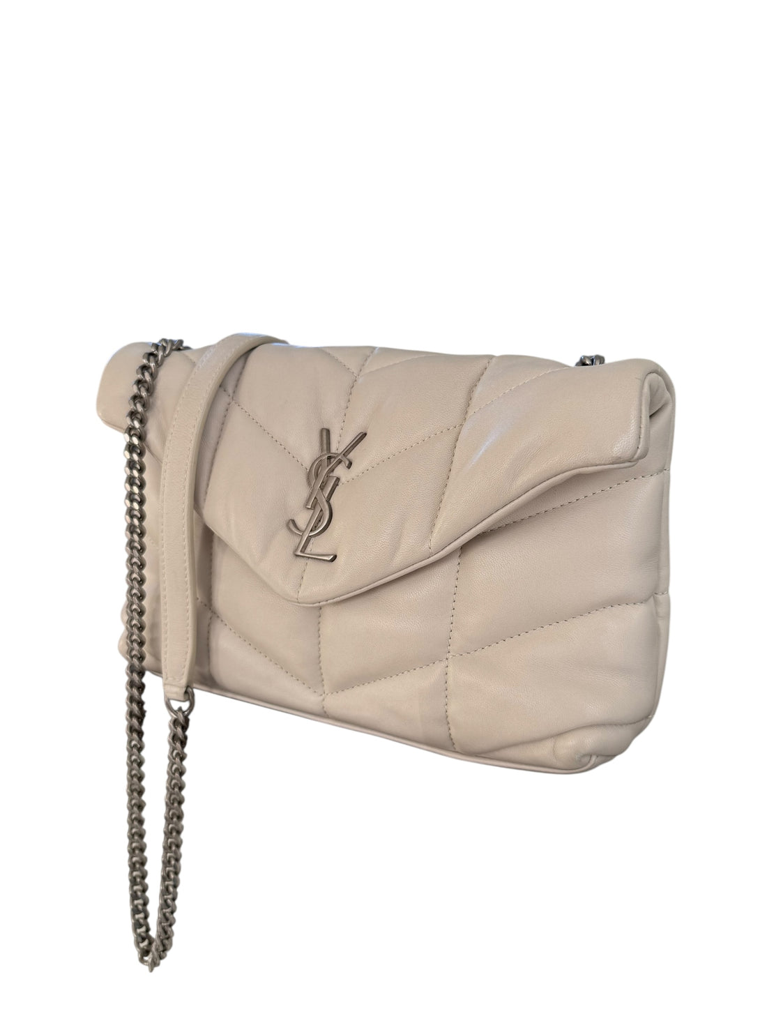 YSL Saint Laurent Puffer Loulou mini Toy in Kalbsleder in der Farbe off-white