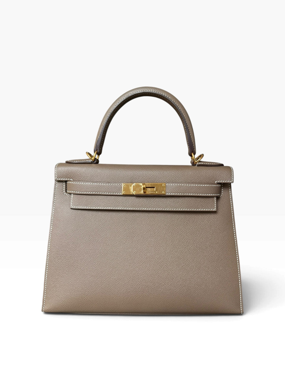 Hermès Kelly 28 Sellier Epsom Leder Etoupe gold