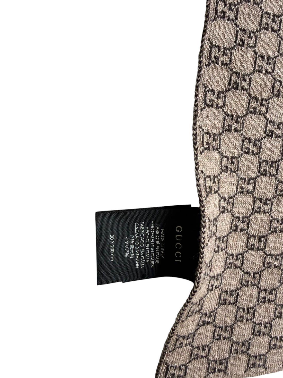 Gucci GG-Wollschal mit dem ikonischen Monogramm-Muster, charakteristischen Streifen und einem hellbraunen - braunen und beigefarbenem Farbverlauf