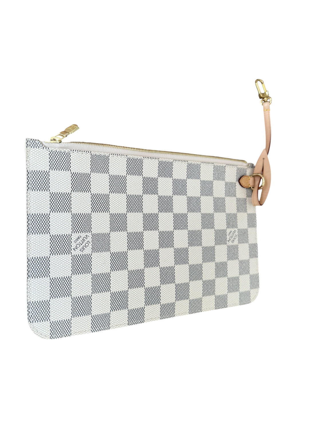Louis Vuitton Pochette Canvas Damier Azur aus einer Neverfull.