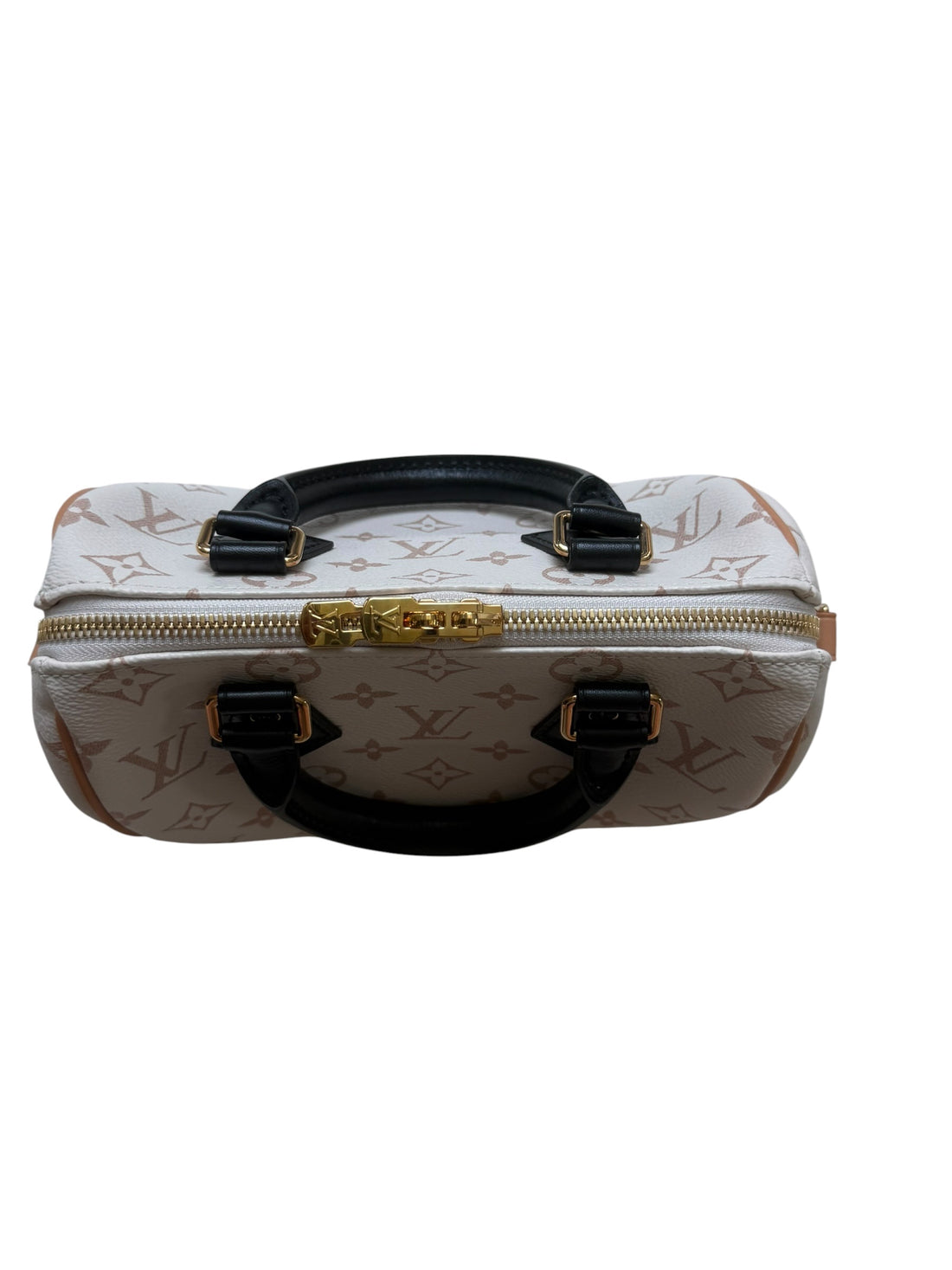 Louis Vuitton Monogram Dune Speedy Bandoulière 20er aus beschichtetem Canvas im speziellen, hellen Monogram Dune-Design.