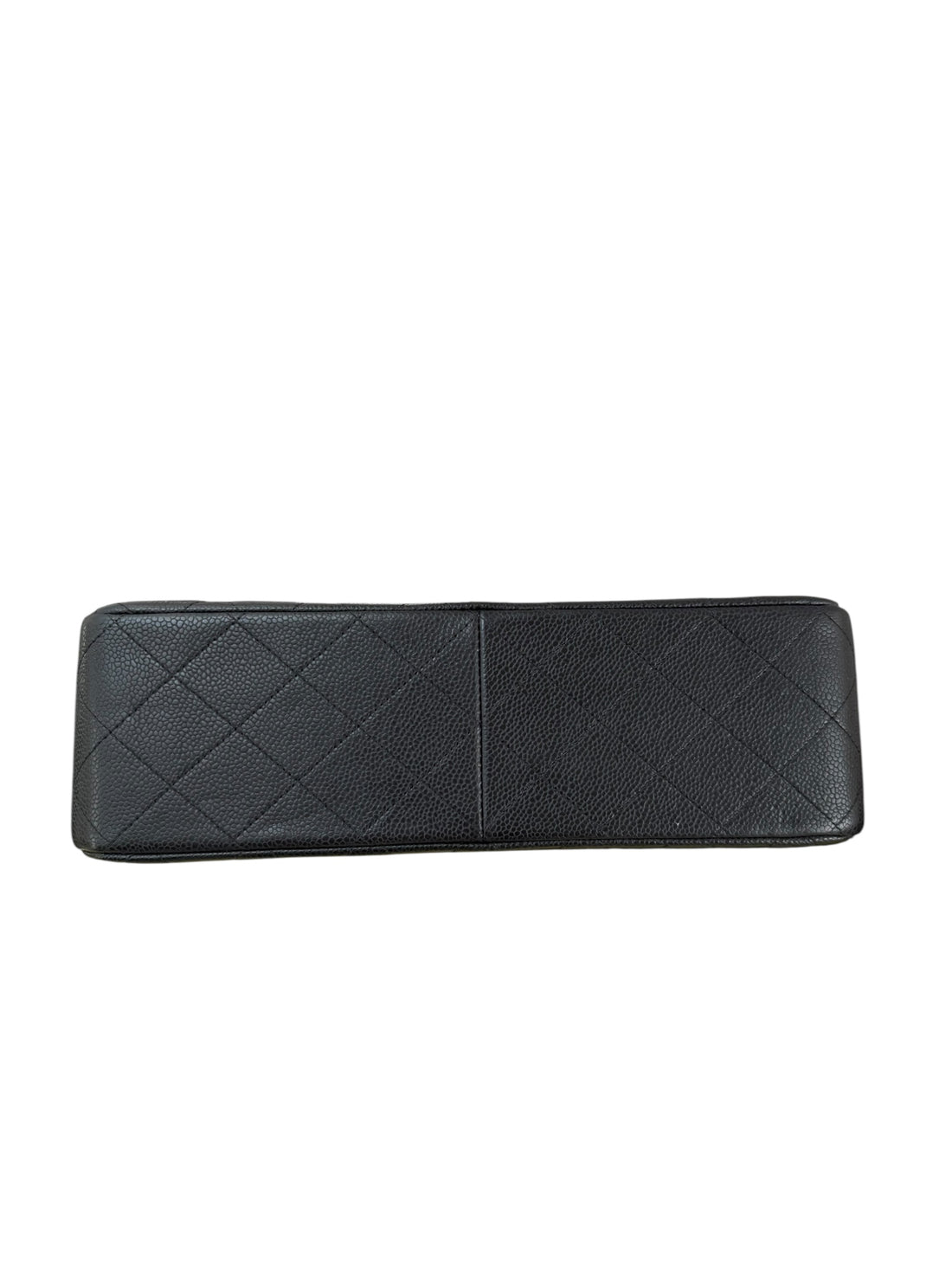 Chanel Classic Timeless Double Flap Bag aus schwarzem Caviarleder und silberfarbener Hardware