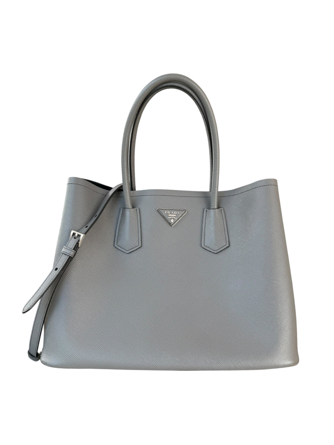 Prada Double Bag aus Saffiano Cuir in grau mit Strap