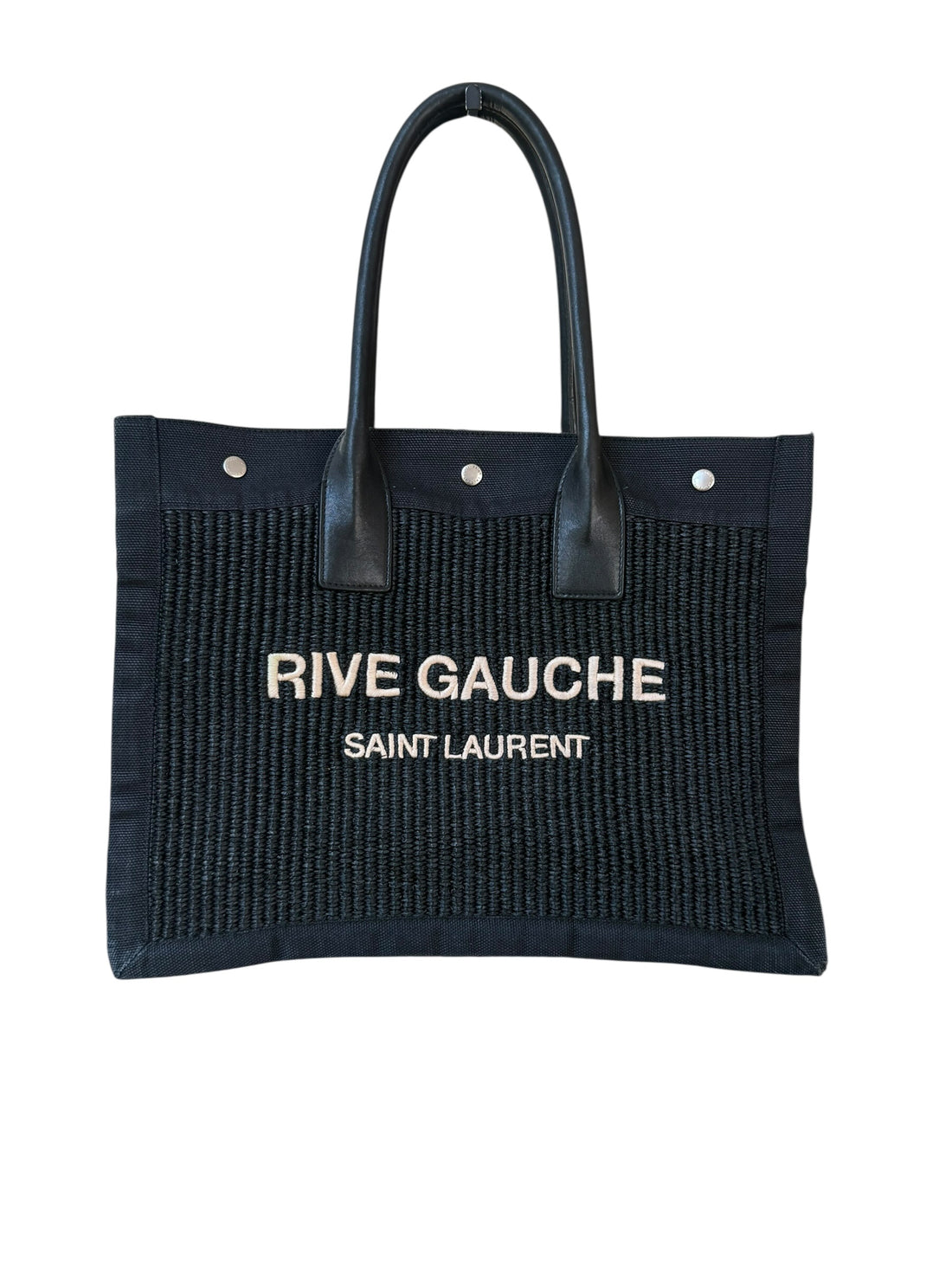 YSL Saint Laurent Rive Gauche Shopper Totebag Medium aus Canvas (Leinen) und Ledergriffen in der Farbe schwarz.