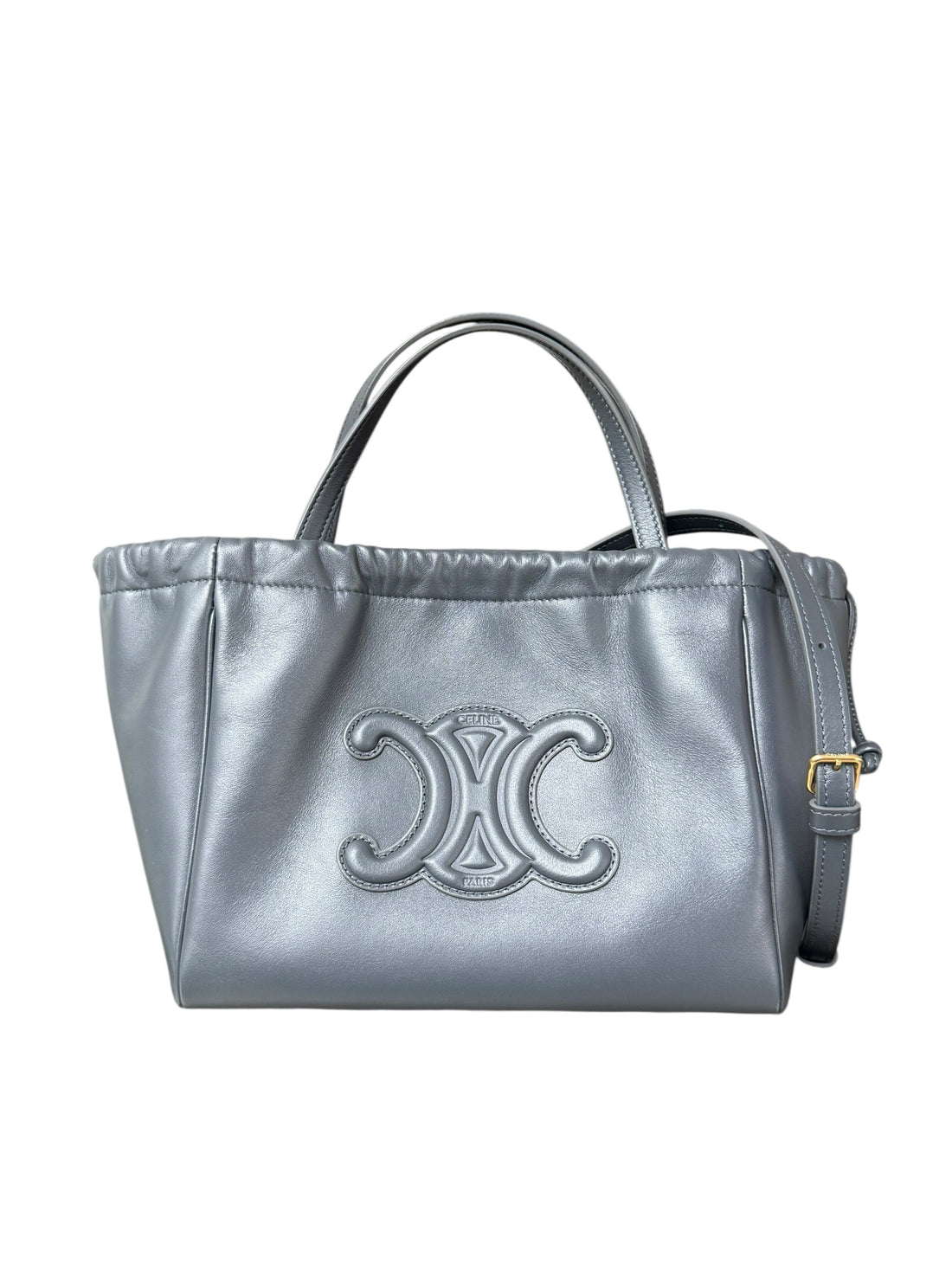 Celine Drawstring Cabas Triomphe Tasche in elegantem Grau aus weichem Kalbsleder