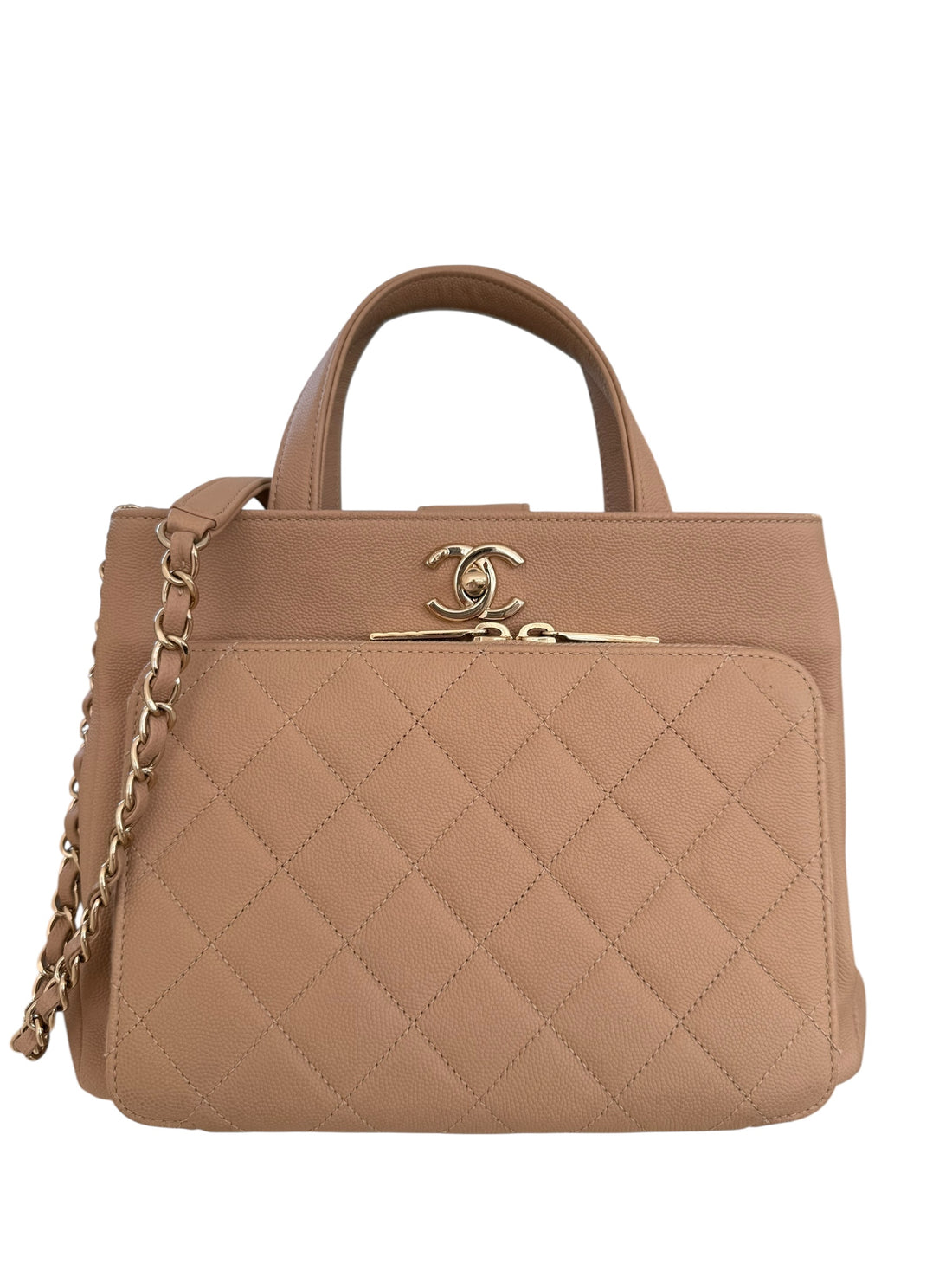 Chanel Business Affinity Bag aus beigefarbenem Kaviarleder
