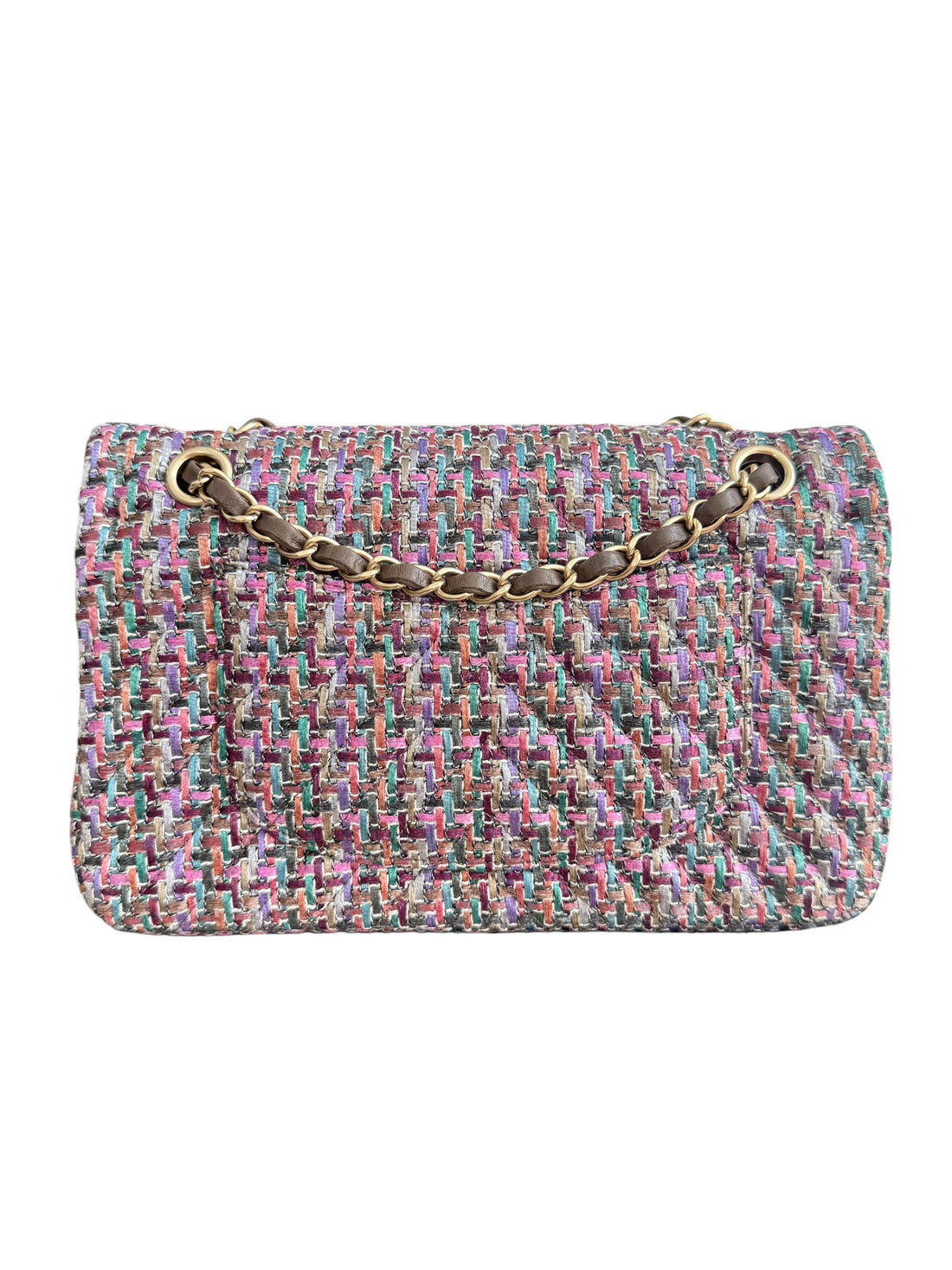 Chanel Timeless Double Flap Bag Medium mehrfarbig in den Farben rosa/lila/grau/turkis/grün/beige in Tweed