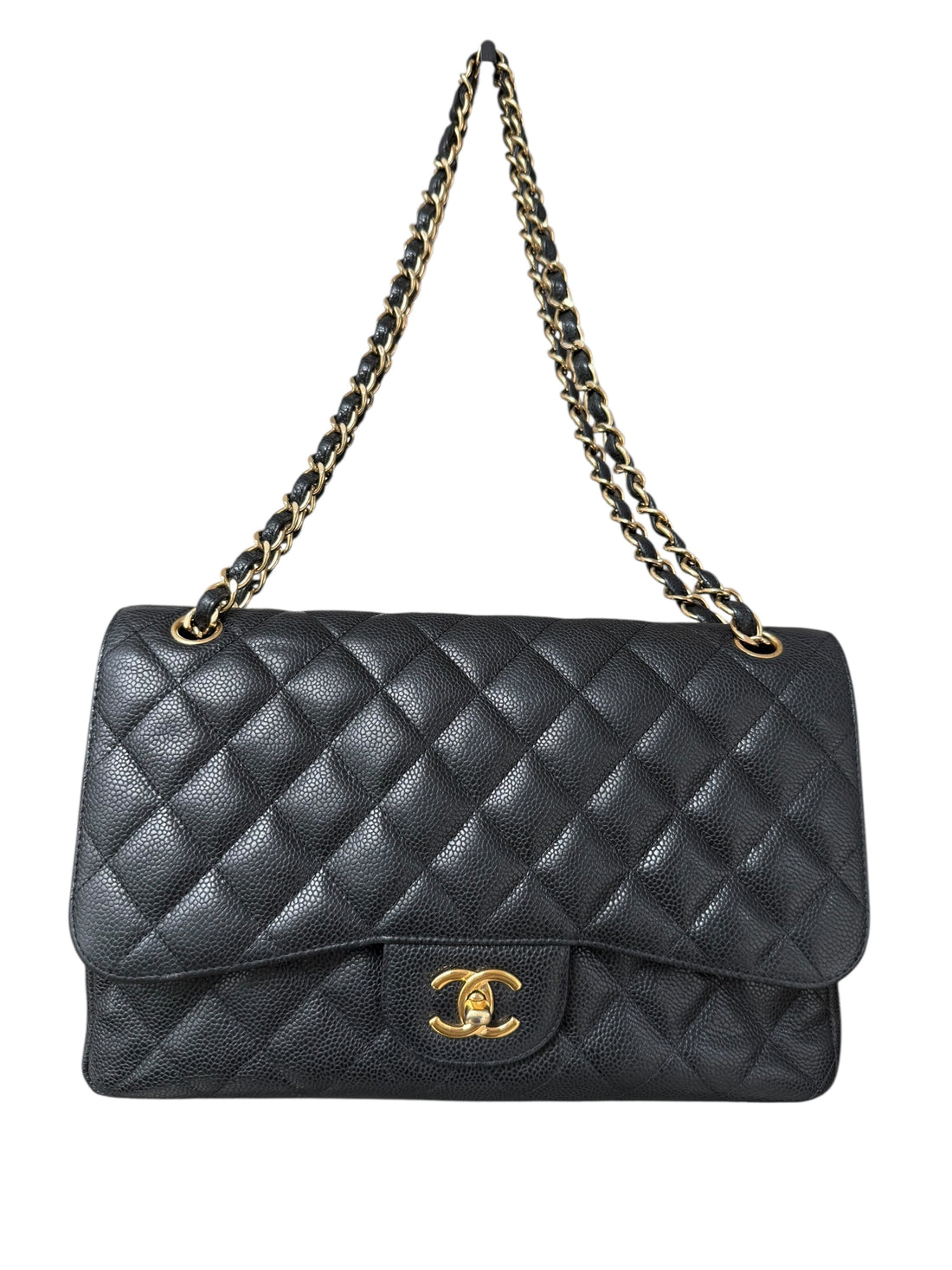 Chanel Classic Timeless Jumbo Double Flap Bag aus schwarzem Caviarleder
