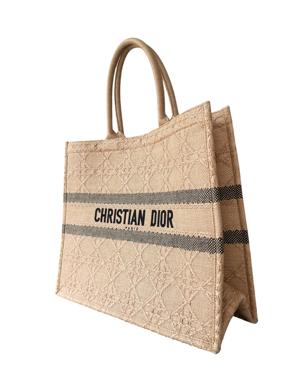Dior Book Tote Bag aus Cannage Raffiabast in Naturfarbe Grösse L