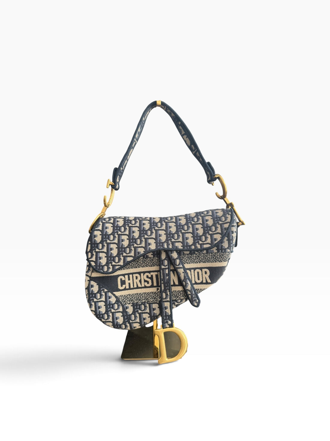 Sac Saddle Christian Dior en toile brodée Dior Oblique bleu avec rabat Saddle