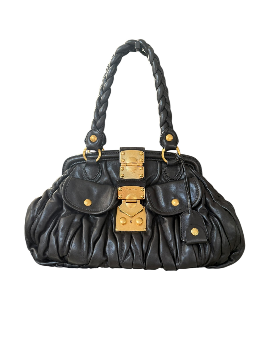 MIU MIU Schultertasche aus weichem schwarzem Matelassé Lammleder