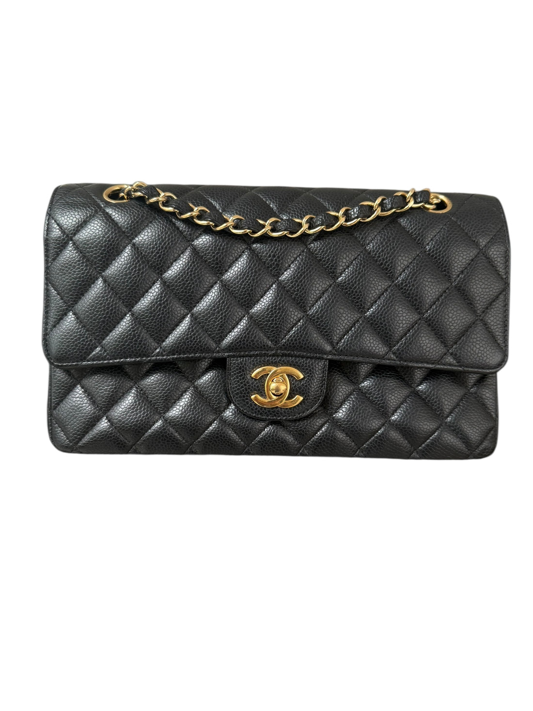 Chanel Classic Timeless Double Flap Bag Medium Caviarleder und goldfarbene Hardware