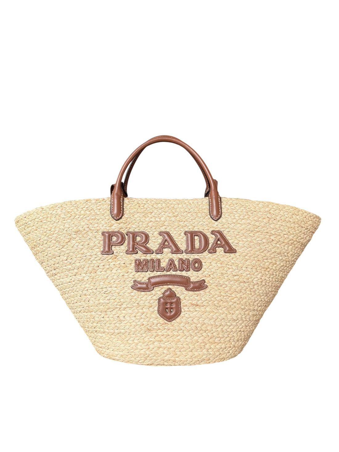 Prada Shoppingtasche aus Bast und Leder in den Farben beige/cognac
