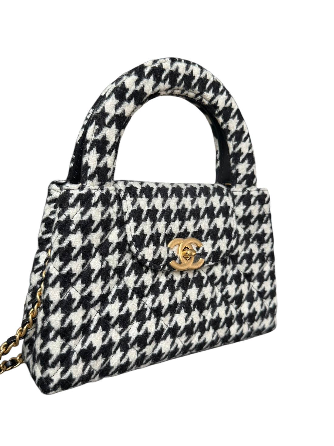 Chanel Mini Kelly 24A schwarz/weiss Tweed / Baumwolle