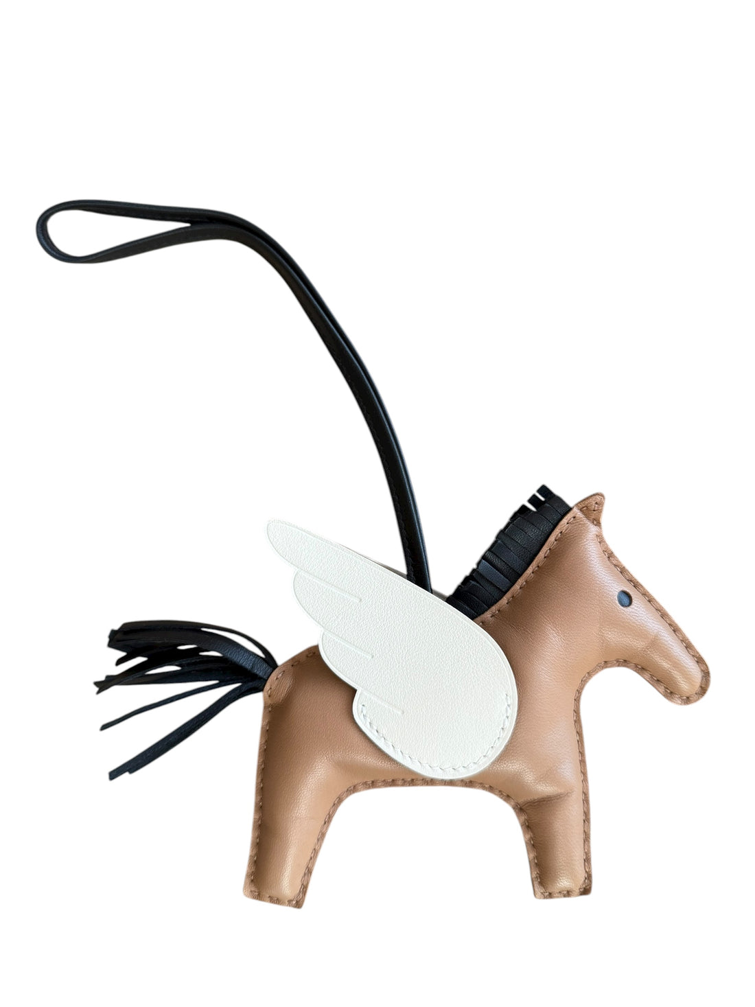 Hermès Rodeo Pegase MM Bag Charm in den Farben Sesame/Nata/Noir in Milo Lammleder