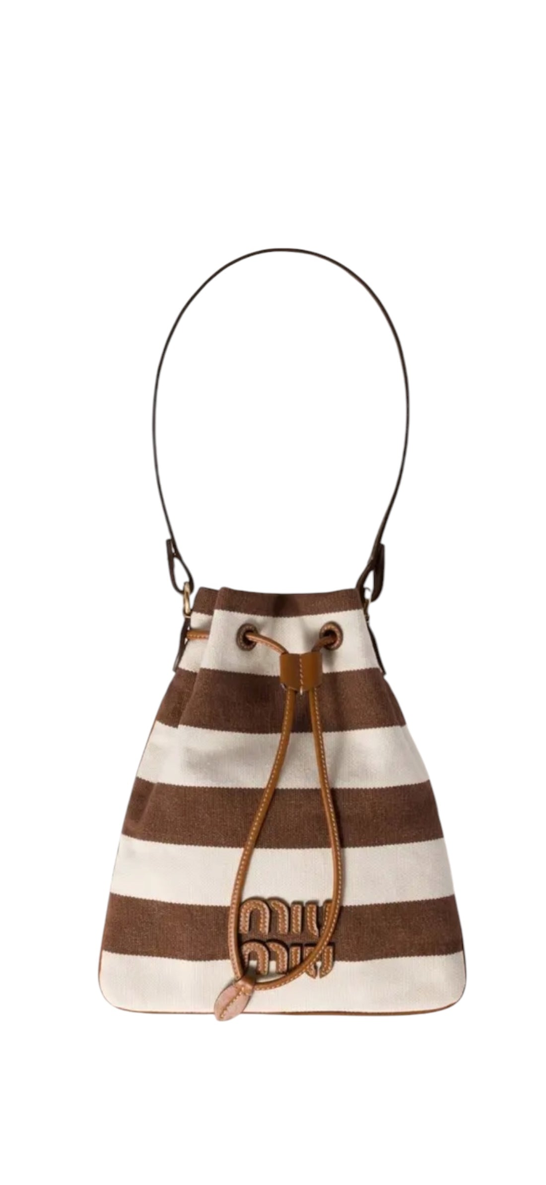 Miu Miu Beuteltasche aus braun-weiss gestreiftem Canvas und Kordelzug aus Leder